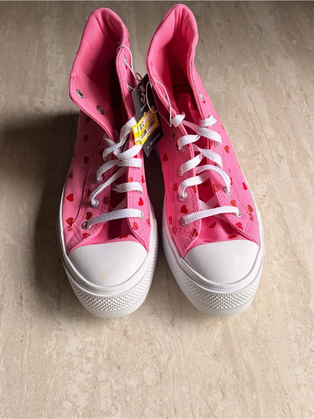 Converse Pink High-Top Platform Sneakers with Red Heart Print